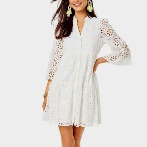 Lilly Pulitzer Hazelanne Eyelet Mini Dress 3/4 Bell Sleeve Resort White